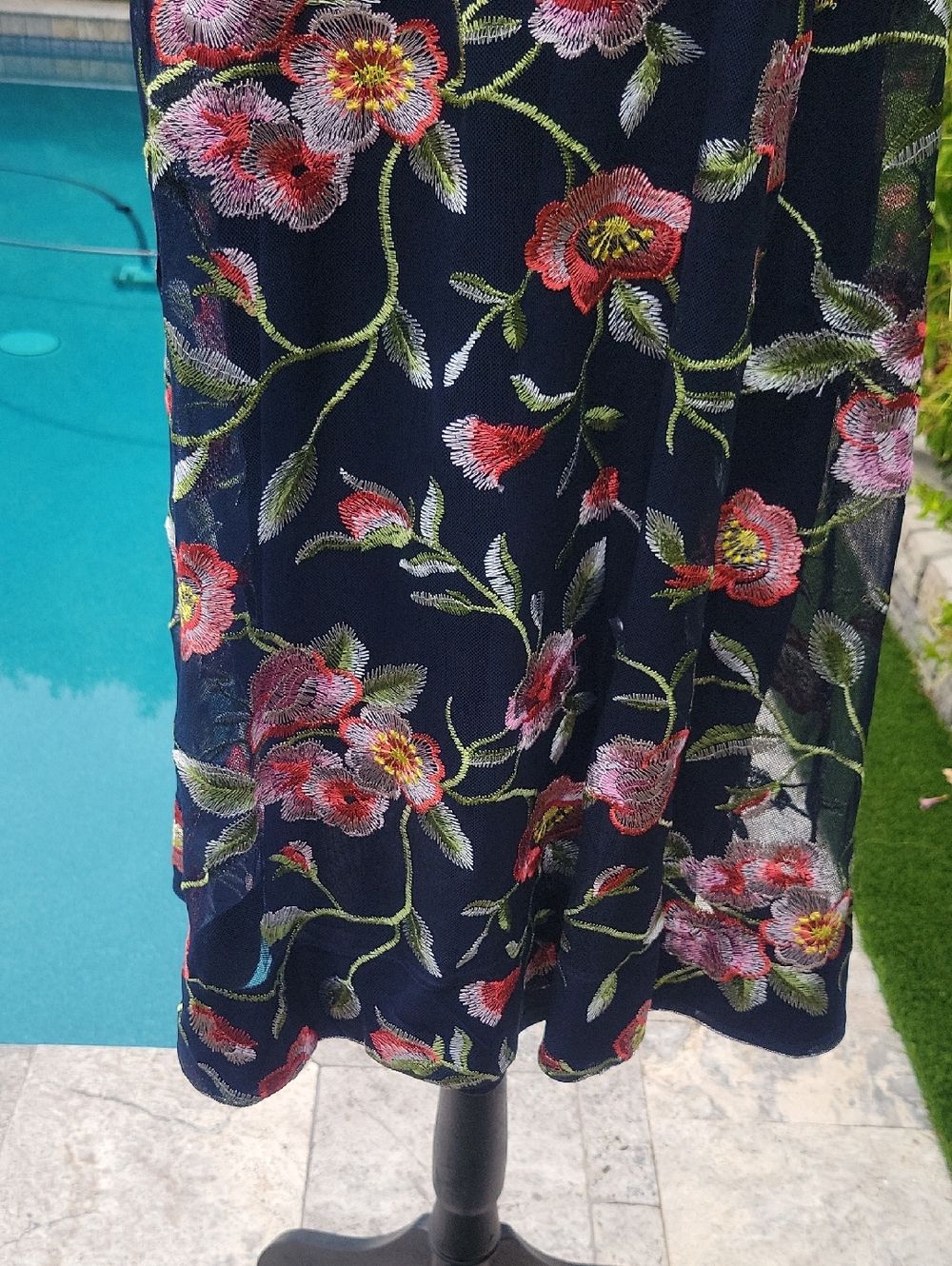 Floral Embroidered Navy and Pink Boho Sleeveless Dress XL - Picture 7 of 16